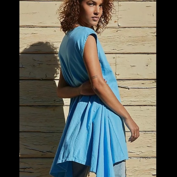 Free People FP Beach Fresco Mini Dress Blue Asymmetrical Hem Tunic Top Oversize - Picture 3 of 9